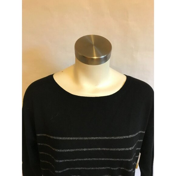 Joie Black & Silver Metallic Striped Cashmere Blend Sweater, Size Small - Picture 2 of 8